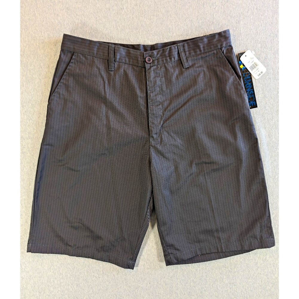Burnside Men’s Gray Pinstripe Chino Shorts Flat Front Button Cotton Blend NWT